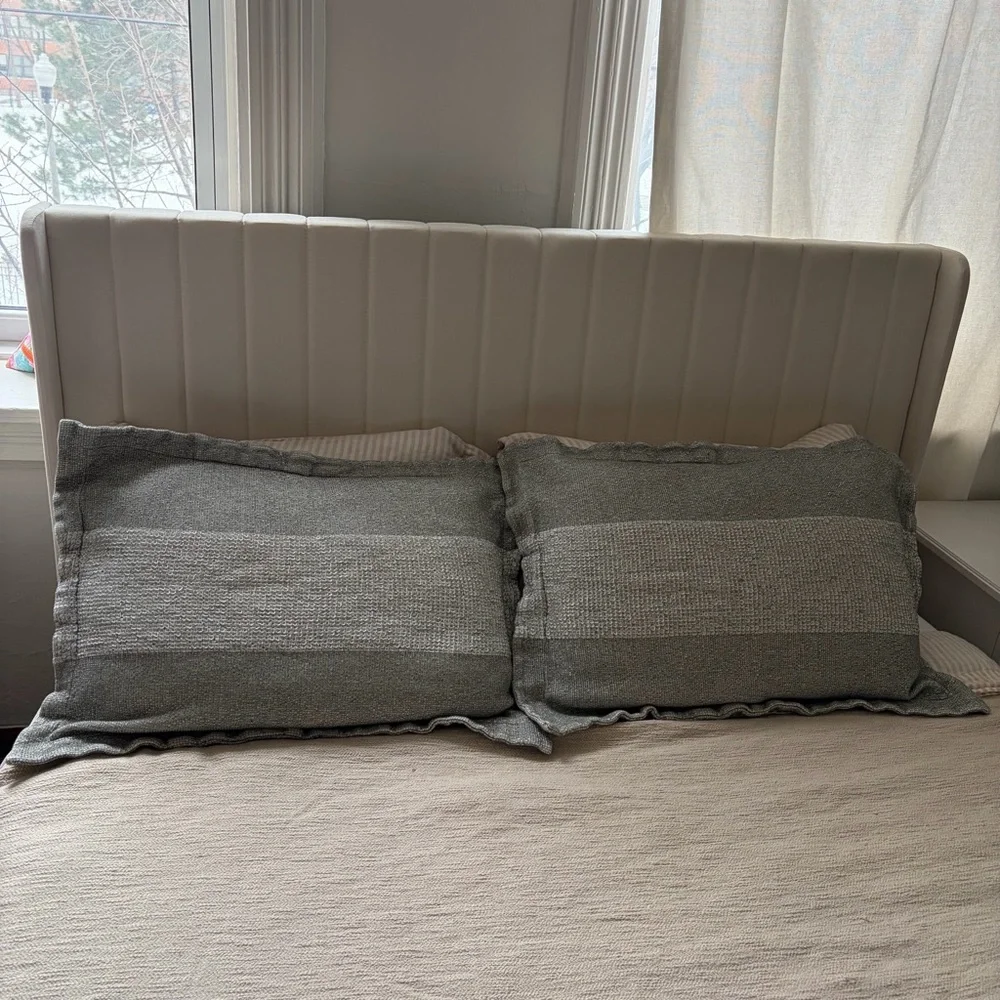 Crate and Barrel Gray Cotton Waffle Standard Pillow Case Set of 2